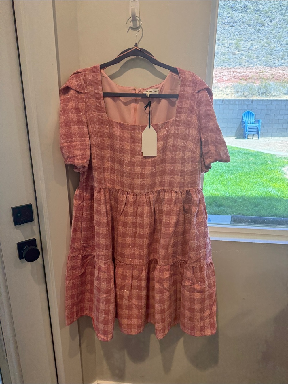 English Factory Pink Gingham Tiered Dress for Girls